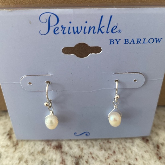 Silvertone and faux pearl hanging earrings. Hook back. NWT - Picture 4 of 8